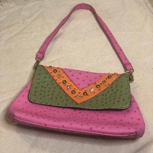 Retro bejeweled color blocked purse